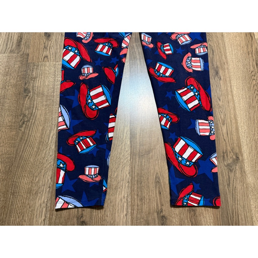 LuLaRoe Leggings Womens OS Blue Patriotic Uncle Sam Top Hat Stars Excellent